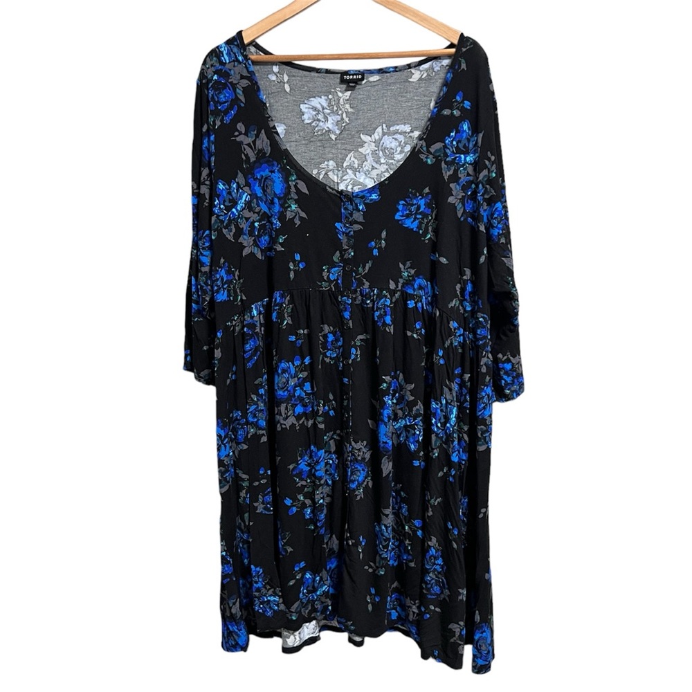 Torrid Womens Black Floral Button Front Scoop Neck 3/4 Sleeves Dress Size 4X